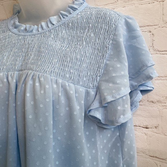 Paitluc Ruffled Flutter Cap Sleeve Lined Chiffon/Swiss Dot Blouse for Women - Picture 2 of 10